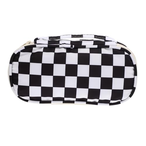 MOTHNUR Großes Federmäppchen mit Griff Geräumiges Mäppchen für Schule und Büro Klassisches Schachbrettmuster in kontrastreichem Design Langlebige Stifttasche zur Aufbewahrung von von MOTHNUR