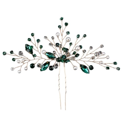 MOTHNUR Grüne Strass U Form Haarnadel Hochzeit Haarschmuck Braut Haarnadeln Damen Eleganter Strass Haarstecker für Braut und Fest Frisuren von MOTHNUR