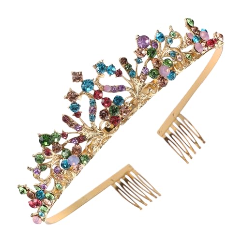 MOTHNUR Hochzeit Braut Tiara mit Farbigen Strasssteinen Eleganter Haarschmuck für Braut und Brautjungfern Verstellbares Metall Kopfband Prinzessin Krone für Hochzeitsfeier und Party von MOTHNUR