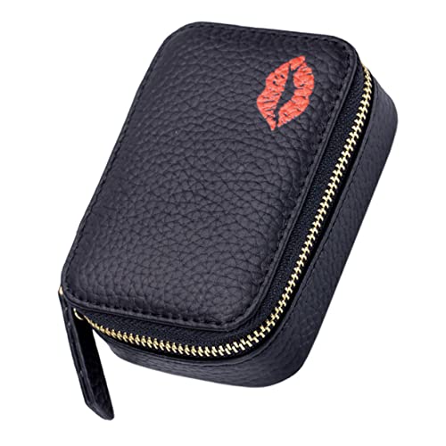 MOTHNUR Kompakte Leder Schminktasche mit Integriertem Spiegel Tragbare Lippenstifttasche für Unterwegs Kleiner Makeup Organizer Praktischer Kulturbeutel für Damen Stilvoll und Handlich von MOTHNUR