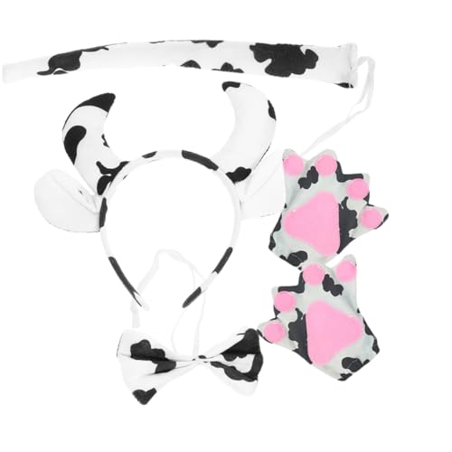 MOTHNUR Kuhkostüm mit Stirnband Flauschigem und Schleife Tierohren Kopfband für Karneval Cosplay Geburtstage und Fasching Vielseitige Kuhkostüm Accessoires für Erwachsene von MOTHNUR