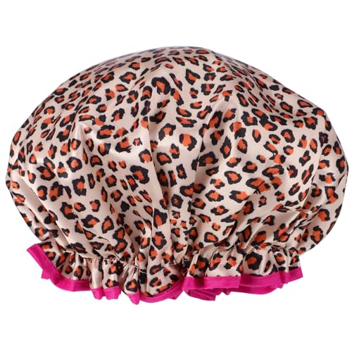 MOTHNUR Leopardenmuster Duschhaube Damen Wiederverwendbar Doppellagig Elastisch Haarschutz Badekappe Wasserabweisend für Lange Haare Spa Reise Gym von MOTHNUR