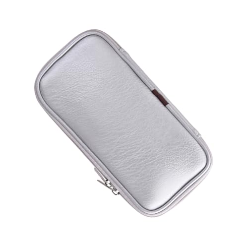 MOTHNUR PU Leder Kosmetiktasche mit Reißverschluss Kompakter und Leichter Schminktaschen Organizer für Damen Praktischer Kosmetik Pinselhalter in Silber als Reise Make Up Bürstenhalter von MOTHNUR