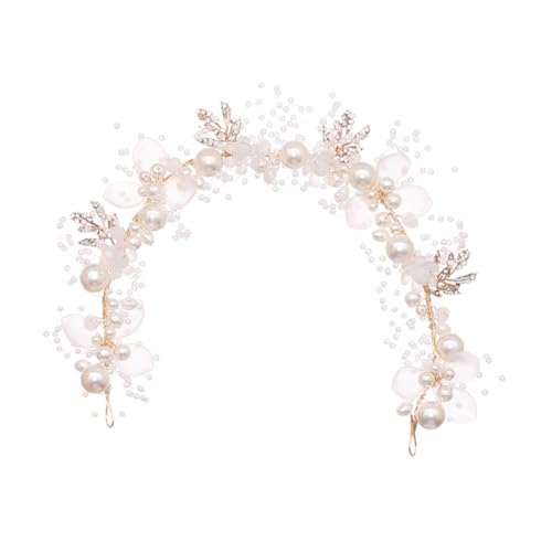 MOTHNUR Perlenblumen Braut Haarschmuck Stirnband Handgefertigt Goldene Kopfband Eleganter Schmuck für Hochzeit und Festliche Anlässe Damen Mädchen von MOTHNUR