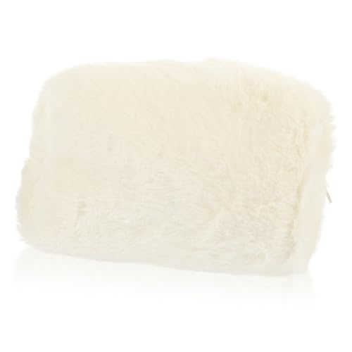 MOTHNUR Plüsch Kosmetiktasche Weiß Multifunktionale Makeup Bag mit Reißverschluss Handliche Reise Toiletry Bag für Frauen Praktische Kulturbeutel für Lippenstift Zahnbürste und Kleine von MOTHNUR