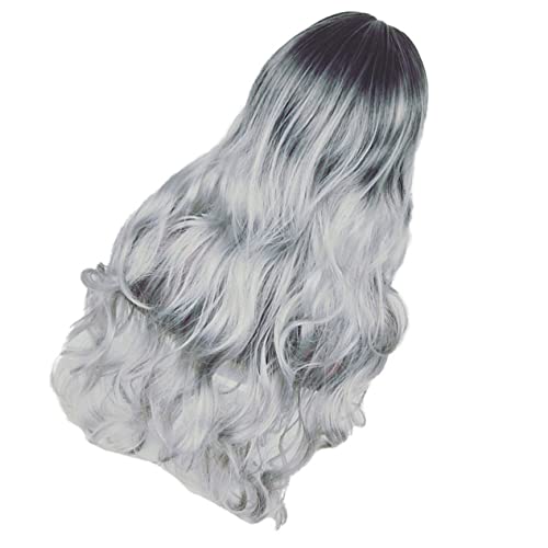 MOTHNUR Schwarze Graue Damen Perücke Mittellang mit Farbverlauf Lockig Langlebiges Material Realistisch Wirkendes Haarteil Atmungsaktiv für Party Rollenspiel und Alltag Geeignet von MOTHNUR