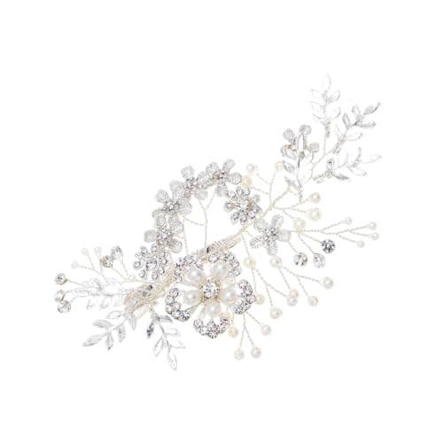 MOTHNUR Silberner Haarschmuck Hochzeit Perlen Haarspange mit Kristallblume Eleganter Braut Haarklammer Damen Accessoire für Party Valentinstag Geburtstag von MOTHNUR