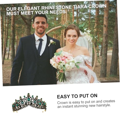 MOTHNUR Vintage Braut Tiara Krone mit Barock Strass Hochzeit Haarschmuck Damen Grün Schwarz Kopfbedeckung für Braut Party Fest von MOTHNUR