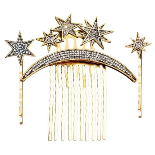 MOTHNUR Vintage Haarklammern Teilig mit Stern und Monddesign Hochzeit Side Comb Haarschmuck Funkelnde Schneeflocken Haarnadeln für Damen Leichter Langlebiger Retro Haar Accessoire von MOTHNUR