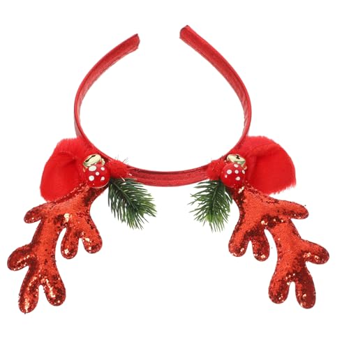 MOTHNUR Weihnachts Rentier Geweih Haarreif mit Glöckchen Rot Festlicher Kopfschmuck für Damen Weihnachtsfeier Kostüm Party Zubehör Bequem und Sicher von MOTHNUR