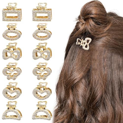 MOTIBACK 12 Stück Gold Haarklammer Klein Haarklammer Metall Haarspangen Damen Klein Rutschfeste Kurzhaar Haarklammern Kleine Haarklammern für Dünnes Haar von MOTIBACK