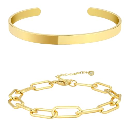 MOTIBACK 2 Stück Armband Damen Gold Set Vergoldet Edelstahl Verstellbare Armbänder Wasserdicht Schmuck Geschenk für Frauen-2 von MOTIBACK