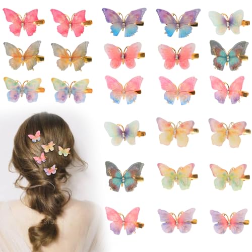 MOTIBACK 24 Stück Schmetterling Haarspangen, Farbenfrohe und Eleganze Design, Kleine Haarklammer für Damen und Mädchen, Leichtes und Robustes Material von MOTIBACK