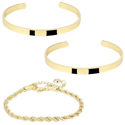 MOTIBACK 3 Stück Armband Damen Gold Set Vergoldet Edelstahl Verstellbare Armbänder Wasserdicht Schmuck Geschenk für Frauen-2 von MOTIBACK