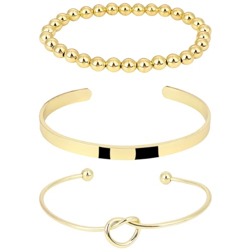 MOTIBACK 3 Stück Armband Damen Gold Set Vergoldet Edelstahl Verstellbare Armbänder Wasserdicht Schmuck Geschenk für Frauen-4 von MOTIBACK