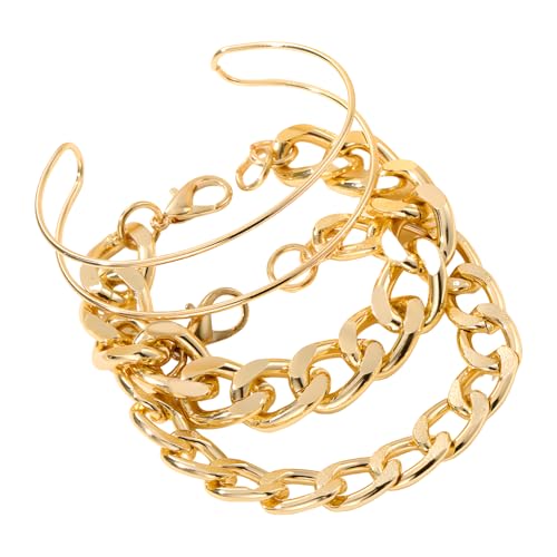 MOTIBACK 3 Stück Armband Damen Gold Set Vergoldet Edelstahl Verstellbare Armbänder Wasserdicht Schmuck Geschenk für Frauen von MOTIBACK