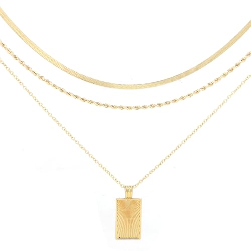 MOTIBACK 3Pcs Halskette Damen Layered Kette mit Anhänger Personalisierte Edelstahl Schmuck Damen Stapelbare Ketten Set aus Premium Edelstahl von MOTIBACK