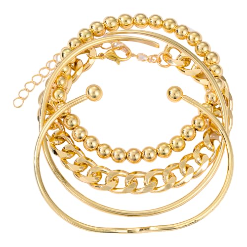 MOTIBACK 4 Stück Armband Damen Gold Set Vergoldet Edelstahl Verstellbare Armbänder Wasserdicht Schmuck Geschenk für Frauen von MOTIBACK