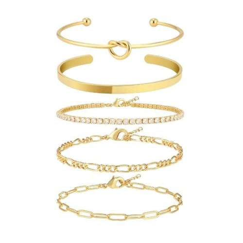 MOTIBACK Armband für Damen Fünfteiliges Set, Modisches Goldarmband, Armbandschmuck, Geeignet Zum Verschenken von MOTIBACK