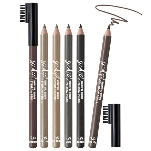 MOTIBACK Augenbrauenstift Set mit Bürste - 6 Professionelle Brauenstifte in verschiedenen Farbtönen für perfekte Augenbrauen von MOTIBACK