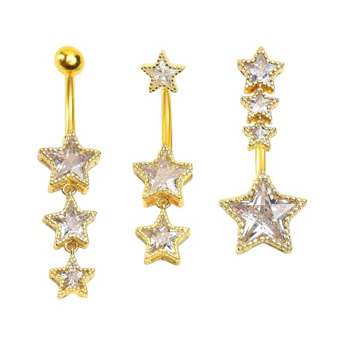 MOTIBACK Bauchnabelpiercing, 3PCS Hängen Bauchknöpfe Banane Sternschmuck Bauchknöpfe Piercing, 10G golden Bauchnabelpiercing, Chirurgenstahl Edelstahl-Bauchnabelschmuck für Frauen von MOTIBACK