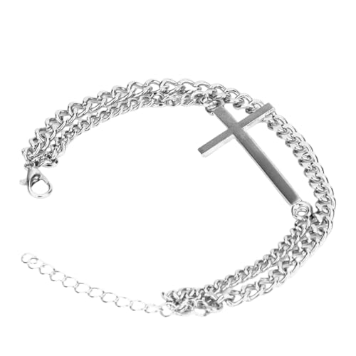 MOTIBACK Damen Armband & Herren Armband, Edelstahl-Armbänder in Silber, Retro-Kubanische Kette mit Kreuz-Anhänger, Modernes Unisex-Design – Robust & Stilvoll (A) von MOTIBACK