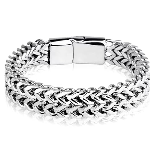 MOTIBACK Damen Armband & Herren Armband, Edelstahl-Armbänder in Silber, Retro-Kubanische Kette mit Kreuz-Anhänger, Modernes Unisex-Design – Robust & Stilvoll (B/19CM) von MOTIBACK