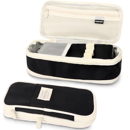 MOTIBACK Erweiterbare Federmäppchen, Stifttasche mit Großer Kapazität, Strapazierfähige Schreibwarenorganisator mit Mehrfachen Fächern, Hübsche Stylische Design für Schule und Büro (Schwarz) von MOTIBACK