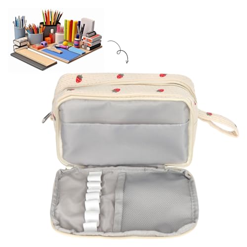 MOTIBACK Federmäppchen Mädchen, Cord-Stoff Mäppchen mit Handschlaufe Große Kapazität Federtasche Schulmäppchen Schreibwarenbeutel Bleistiftbeutel Stiftetasche für Schule Büro (Beige) von MOTIBACK