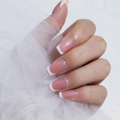 MOTIBACK French Press on Nails Square Mittelang – Künstliche Nägel zum Aufkleben 32 Stück Französisch Fake Nails mit Nagelkleber & Nagelfeile, Aufkleben für Frauen & Mädchen (Lederpuder) von MOTIBACK