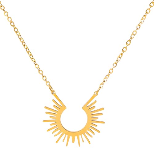 MOTIBACK Goldene Sonnenscheibe Halskette aus Edelstahl (42–48 cm), Modernes Design, Passend für Alltag & Fest, Für modebewusste Damen von MOTIBACK