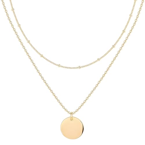 MOTIBACK Kette Layered Damen mit Anhänger Hypoallergene 14K Gold Vergoldet Zarte Mehrreihige Halskette Personalisierte Kette Gold Modeschmuck für Frauen und Mädchen von MOTIBACK