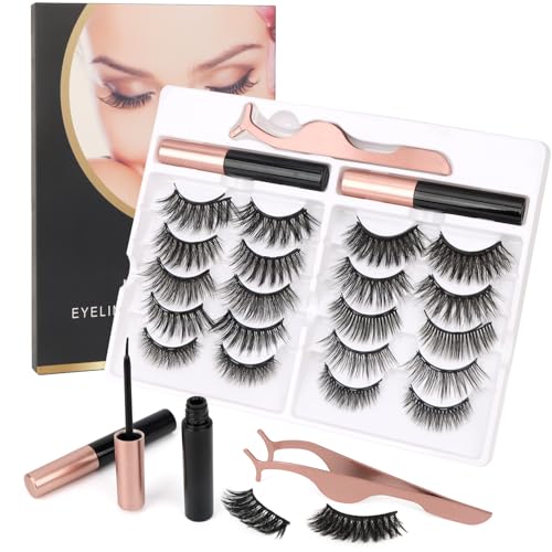 MOTIBACK Magnetische Wimpern, 10 Paar 3D Falsche Wimpern mit 2 Tuben Eyeliner und 1 Pinzette, Natürlich Magnet Wimpern Set, Wiederverwendbare Magnetic Eyelashes ohne Kleber von MOTIBACK