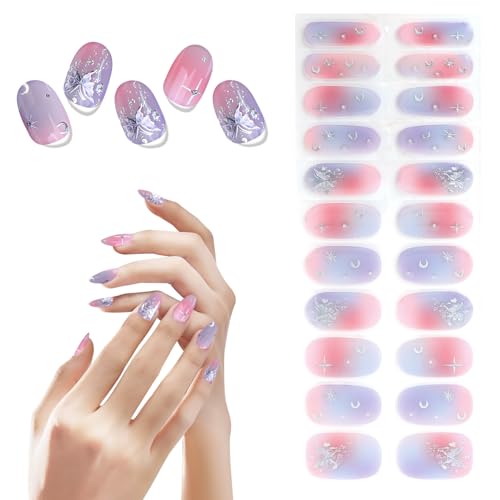 MOTIBACK Nagelfolie helles Pastellverlauf Nagelfolie Selbstklebend 22 Stück Gel Nail Nagelfolien Uv Härtend Dekoration Nageldesign Zubehör für Damen Mädchen von MOTIBACK