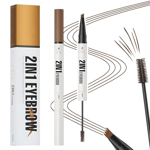 MOTIBACK Professioneller 2-in-1 Augenbrauenstift mit Gel, Microblading Stift und Wasserfester Brow Gel, 4 Gabelspitzen für Präzise Augenbrauen (Braun) von MOTIBACK