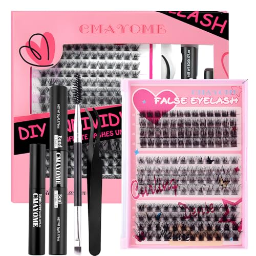 MOTIBACK Wimpern Extensions Set 148 Stück Lashes Cluster 40D+50D+100D Lash Extension mit Wimpernkleber dauerhaft, Wimpern Pinzette und Wimpern Remover, Individual Lashes 10-16mm C/D Curl (Schwarz) von MOTIBACK