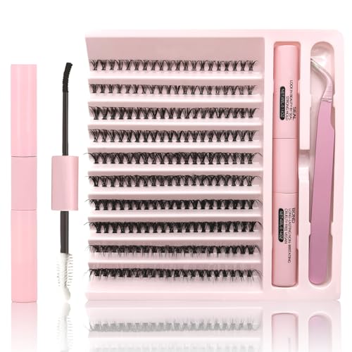 MOTIBACK Wimpern Extensions Set - 200 Pcs DIY Lash Extension Set mit 30D für Damen | Selbstklebende Künstliche Wimpern inkl. Wimpernkleber, Präzisionspinzette, Applikator & Bürste von MOTIBACK