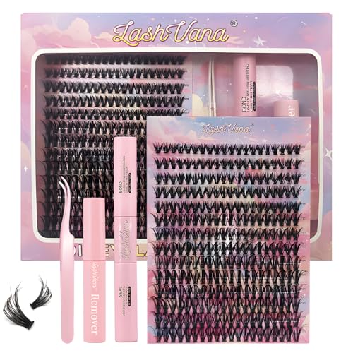 MOTIBACK Wimpern Extensions Set 280 Stück Lashes Cluster 40D Lash Extension mit Wimpernkleber dauerhaft, Wimpern Pinzette und Wimpern Remover, Individual Lashes 8-16mm C/D Curl (Rosa) von MOTIBACK