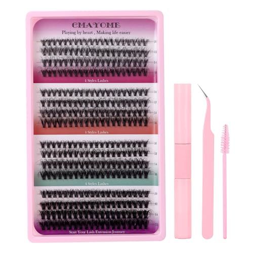 MOTIBACK Wimpern Extensions Set - 320 Pcs DIY Lash Extension Set mit 30D+40D+50D+60D für Damen | Selbstklebende Künstliche Wimpern inkl. Pinzette und Kleber (rose) von MOTIBACK