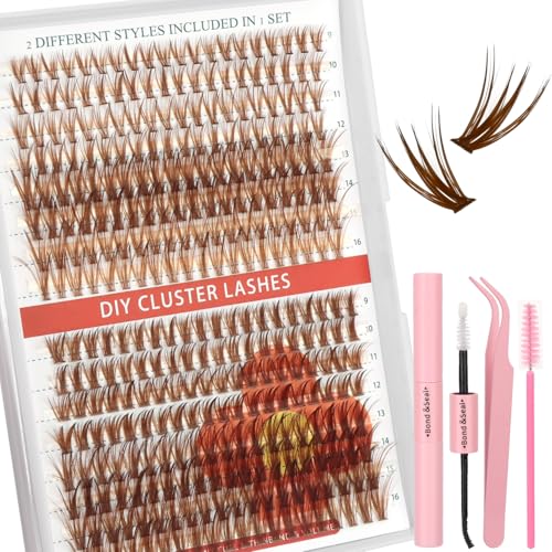 MOTIBACK Wimpern Extensions Set - 380 Pcs DIY Lash Extension Set mit 20D+40D für Damen | Selbstklebende Künstliche Wimpern inkl. Wimpernkleber, Präzisionspinzette, Applikator & Bürste (Braun) von MOTIBACK