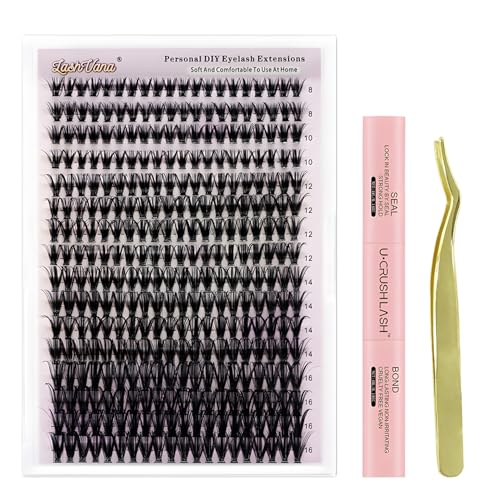 MOTIBACK Wimpern Extensions Set - 400 Pcs DIY Lash Extension Set mit 40D für Damen | Selbstklebende Künstliche Wimpern inkl. Wimpernkleber, Präzisionspinzette (Gold) von MOTIBACK