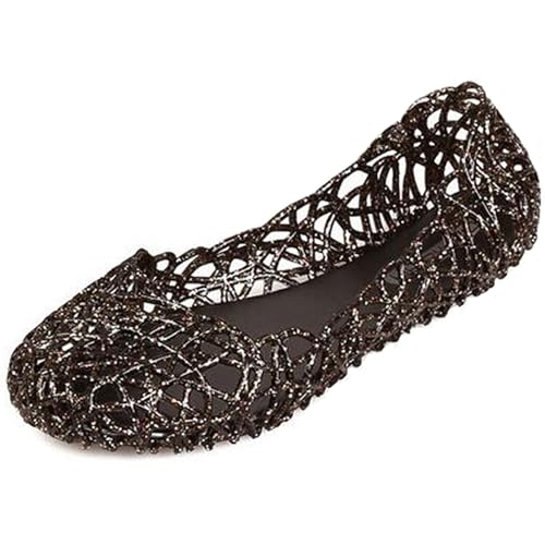 MOTIVE LIFE Weiche Glitzernde Slip on Sandalen für Damen mit Net Vamp,Schwarz 37 EU von MOTIVE LIFE