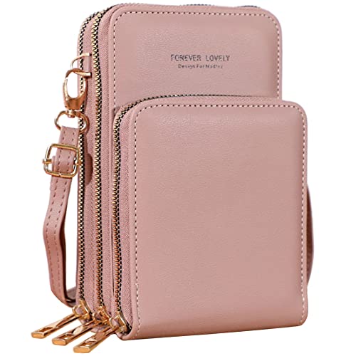 MOTIVE LIFE Kleine Umhängetasche für Handy, für Frauen, Mini-Handtasche mit transparentem Fenster für Touchscreen, B-Dunkelrosa von MOTIVE LIFE