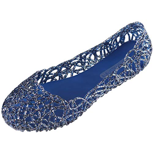 MOTIVE LIFE Weiche Glitzernde Slip on Sandalen für Damen mit Net Vamp,Blau 42 EU von MOTIVE LIFE