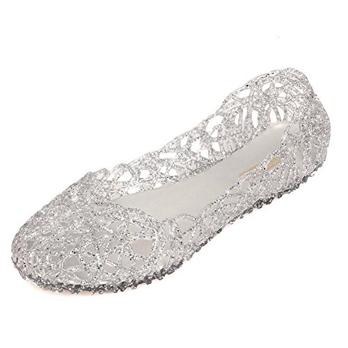 MOTIVE LIFE Weiche Glitzernde Slip on Sandalen für Damen mit Net Vamp,Silber 35 EU von MOTIVE LIFE