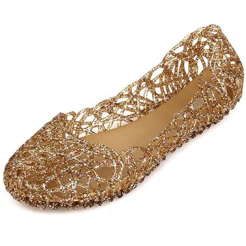 MOTIVE LIFE Weiche Glitzernde Slip on Sandalen für Damen mit Net Vamp,Gold 38 EU von MOTIVE LIFE