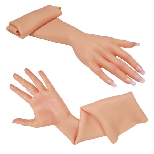 MOTLEYBEAN Realistische Haut Silikon Handschuhe 60cm Weibliche Silikon handschuhe für Transgender Drag Queen Burn Cover Die Narbe (mit Nägeln, Braun) von MOTLEYBEAN