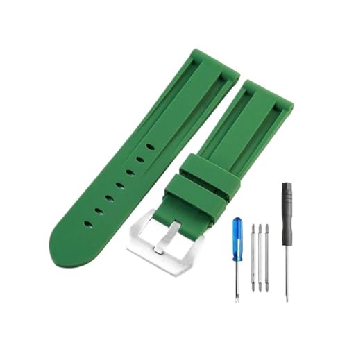 MOTMKUKPAM 22mm 24mm Grau Grün Rot Blau Camo Silikon Gummi Armband Passend for Panerai Armband Passend for PAM111/441 Uhrenarmband(D-Green-Steel-K11,22mm) von MOTMKUKPAM