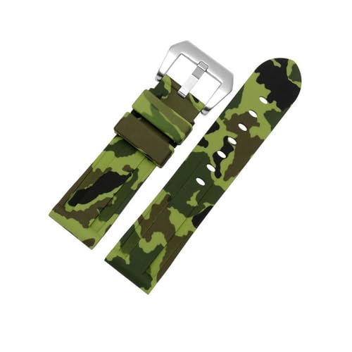 MOTMKUKPAM 22mm 24mm Grau Grün Rot Blau Camo Silikon Gummi Armband Passend for Panerai Armband for PAM111/441 Uhrenarmband(Camo Green-Steel-K11,24mm) von MOTMKUKPAM