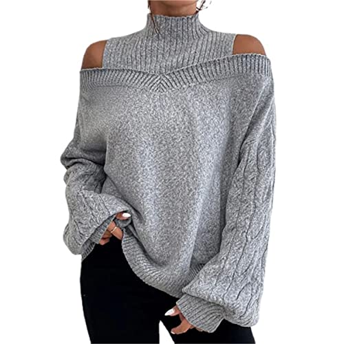 MOUKIM 2023 Damen Casual Strick Tops Herbst Und Winter Frauen Pullover Schulter Drop Frauen Laterne Ärmel Pullover (Color : GRAU, Einheitsgröße : L) von MOUKIM